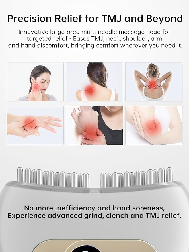 TMJ Relief Products Jaw, TMJ Massager with Vibration and Heating, Ergonomic Multi-Needle TMJ Massage Tool for Jaw & Neck Pain, Clenching & Teeth Grinding (White)