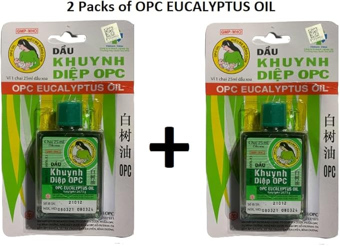 OPC Eucalyptus Oil (Green), Dau Khuynh Diep, 100% Natural Massage Oil, Soothing Aroma, 25ml, Comfort for Muscle Aches, Headaches, Nasal Congestion, and More (Pack of 2)