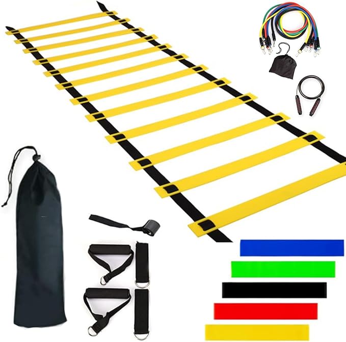Agility Ladder – Speed Ladder Soccer Football Athletic Fitness Kit | Jump Rope Parachute Discs Belt Basketball Exercise Workout Coordination Endurance Training Tools