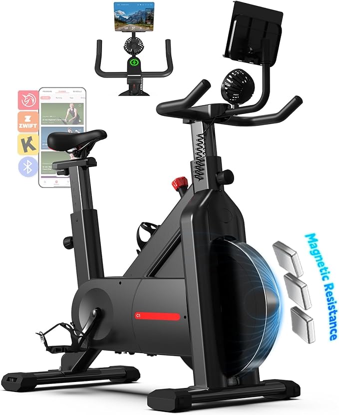 YESOUL Exercise Bike for Home, Self Powered Fan Stationary Bike with Dynamic LED Light Effects, Pro Livestreaming Classes, Smart Exclusive App, 300 LBS Magnetic Resistance Indoor Stationary Cycling Workout Bike for Home
