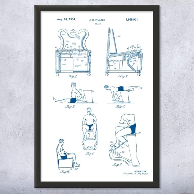 Pilates Chair Patent Framed Print (18x24) Pilates Gifts, Gym Art, Pilates Decor, Athlete Gifts, Garage Decor, Sports Gifts, Mom Gifts