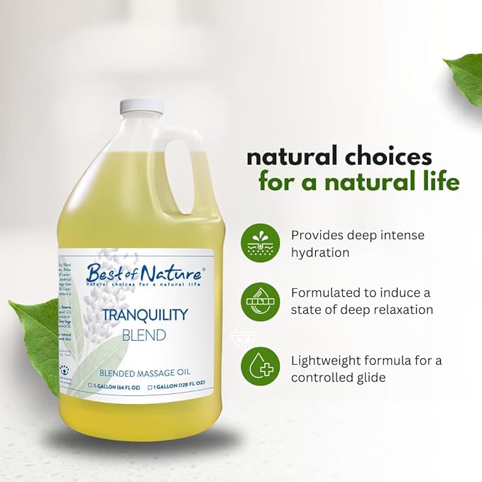 Best of Nature Tranquility Aromatherapy Massage & Body Oil - Soothing Blend with Lavender, Sage, Rosewood & Palmarosa, Ideal for Relaxing Massage or Daily Moisturizing - 1 Gallon (128 fl oz)