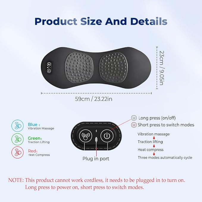 Smooth Triple Fusion Back Massager, 2026 Upgrade Electric 3 in 1 Lumbar Pillow for Bed and Chair, Back Massager with Vibration and Traction for Back and Neck and Shoulder (Dark Gray)