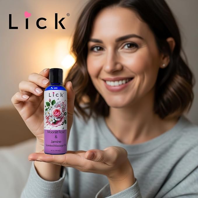 Lick Rose and Jasmine Massage Oil – Elegant Floral Massage Oil with Sweet Almond Oil & Vitamin E, Relaxing Aromatherapy Glide for Couples Massage, 4 oz