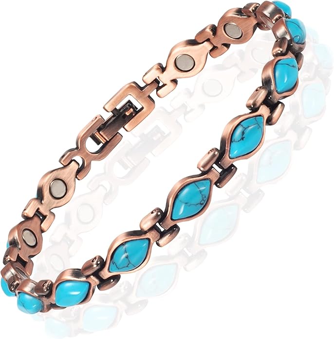 Copper Bracelets for Women, Pure Copper with Colored Turquoise Bracelet, 3500 Gauss Magnets, Fashion Jewelry（FUTI-1）