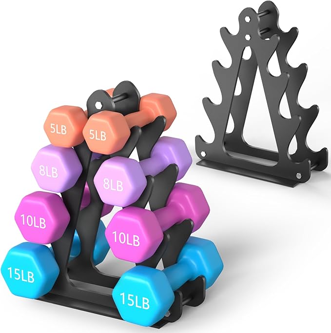 4-Tier Dumbbell Rack for 1-15 lb Weights, Holds 5 Pairs Space-Saving Sturdy A-Frame Stand for Home Gym, Weight Rack for Women's Dumbbell Set (Dumbbell Rack Stand Only)