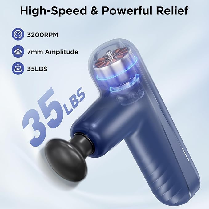 Mini Massage Gun, Powerful Handheld Muscle Massager for Muscle Relaxation, Deep Tissue Percussion Small Massage Gun Travel Massager with 4 Massage Heads Silent Brushless Motor, Blue