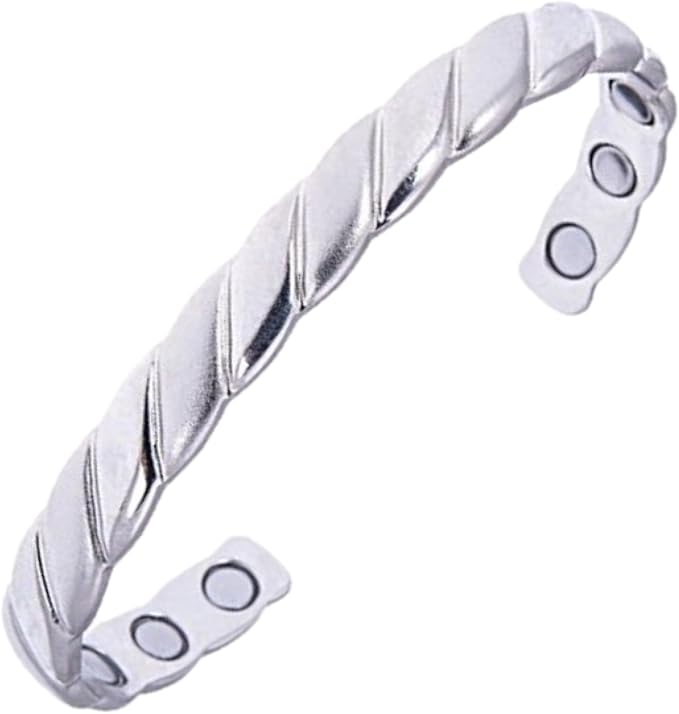 Earth Therapy Original Copper Magnetic Cuff Bracelet for Men & Women – Silver Braided Style – Adjustable - Ultra Strength