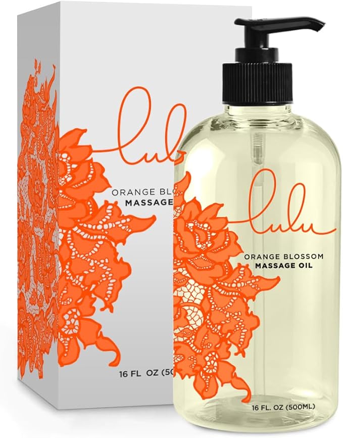 Lulu Orange Blossom Massage Oil, Sweet Almond, Jojoba & Macadamia Oils, Lightweight Non-Greasy Body Oil Smooth Skin & Relaxation Aromatherapy Date Night Couples Massage & Massage Therapy 16 fl oz Pump