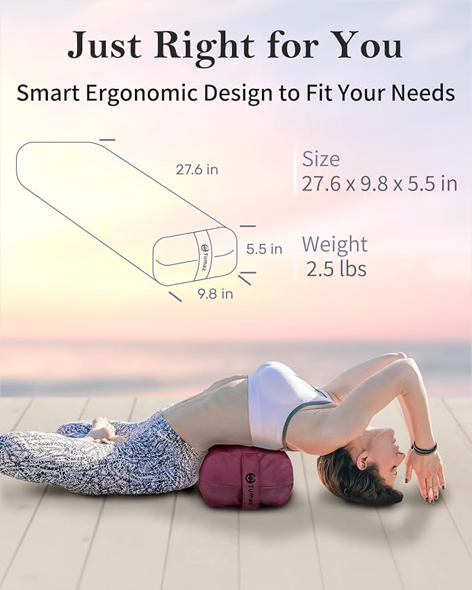 Tumaz Yoga Bolster Set - Rectangular Bolster Pillow for Restorative Yoga, Soft Meditation Pillow with Carry Handle and 8-Feet Strap, Machine Washable Cover