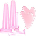 Nuanchu 4 Pieces Facial Cupping Massage Cups & Gua Sha Boards Set, 2 Pcs Gua Sha Massage Tool Facial Tool Heart Shape Guasha Scraping Board for Face Eyes Neck Back (Pink)
