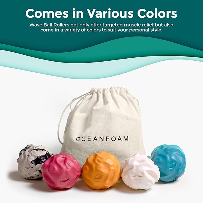 Oceanfoam Wave Massage Ball Roller – Textured Lacrosse Ball for Plantar Fasciitis Relief, Muscle Knot Therapy, Myofascial Release – Travel Size Tool for Feet, Neck, Back Pain (Hot Pink) Pack of 3