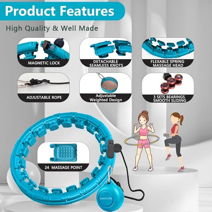 30/24/12 Knots, Upgraded Magnetic Lock Weighted Hula Hoop for Kids Adults Weight Loss, Infinity Hoop Plus Size, Home Indoor Outdoor, Fitness Exercise, Abdominal Toner