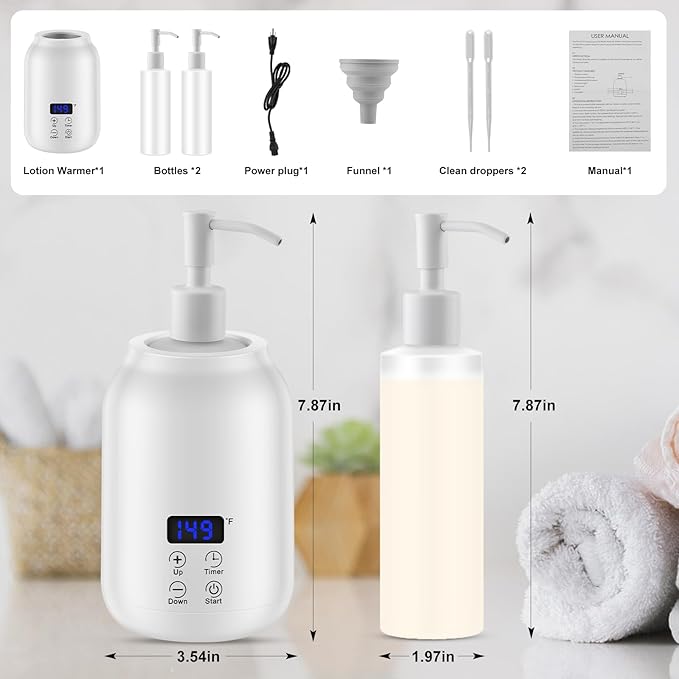 Massage Oil Heater Warmer,with ℃/℉ Switchable Display, Two Oil Dispenser Bottle，Constant Temperature, Salon and Barber Shops,White