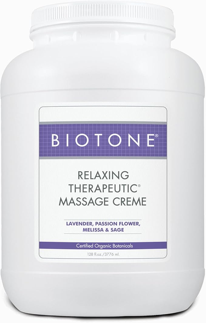 BIOTONE Relaxing Therapeutic Massage Crème, Soothes Skin, Promotes Relaxation, Lavender Organic Botanicals, Versatile, Optimum Workability (128 Ounce (Pack of 1))
