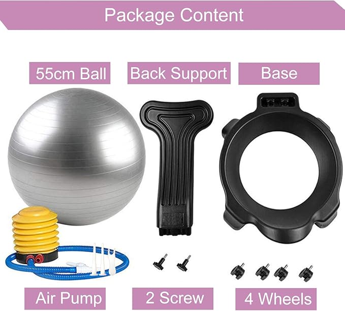 Yoga Balance Ball Chair Dark Pink, Exercise Ergonomic Chair for Home Office, Stability Ball Chair with Air Pump ＆ Legs, Anti-Burst Ball
