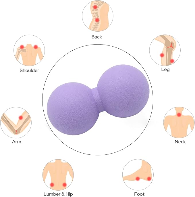 Hard Peanut Massage Ball, Double Lacrosse Massage Ball. Deep Tissue Massager Mobility Roller for Physical Therapy Myofascial Release Trigger Point Muscle Relax Pain Relief Acupressure (Purple)