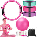 Pilates Ring Set with 14-Inch Magic Circle, Exercise Ball & 6 Resistance Bands - Complete Home Workout Equipment for Core Strength, Toning and Flexibility - Ideal Fitness Gift for Women and Men
