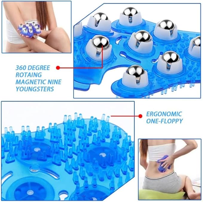 Hand-Shaped Massage Ball Gloves, Featuring 9 * 360° Rotating Metal Balls That fit The Natural Curvature of The Palm, are Suitable for Full-Body Care and can Relieve Fatigue. (Blue)