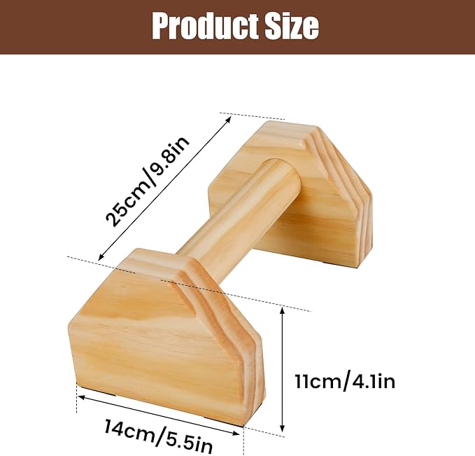Wooden Push-up Bars, 1 Pair Non-slip Base Pushup Handles Stand, Home Workout Calisthenics Equipment, Push up Bracket Board with Ergonomical Handle, Wooden Parallettes Bars for Fitness Training