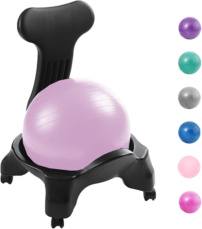 CMYUN Yoga Ball Chair Ergonomic Chair with Replaceable Balls, Stability Yoga Ball Chair for Office Home Classroom, Exercise Ball Seat with Wheels & Back Support (Color : Pink)