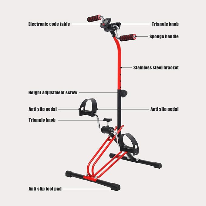 Pedal Exerciser Bike Rehabilitation Trainer for Seniors, Hand Arm Leg Knee Peddler, Adjustable Home Pedal Exercise Bike for Upper & Lower Limb, Total Body Fitness Equipment