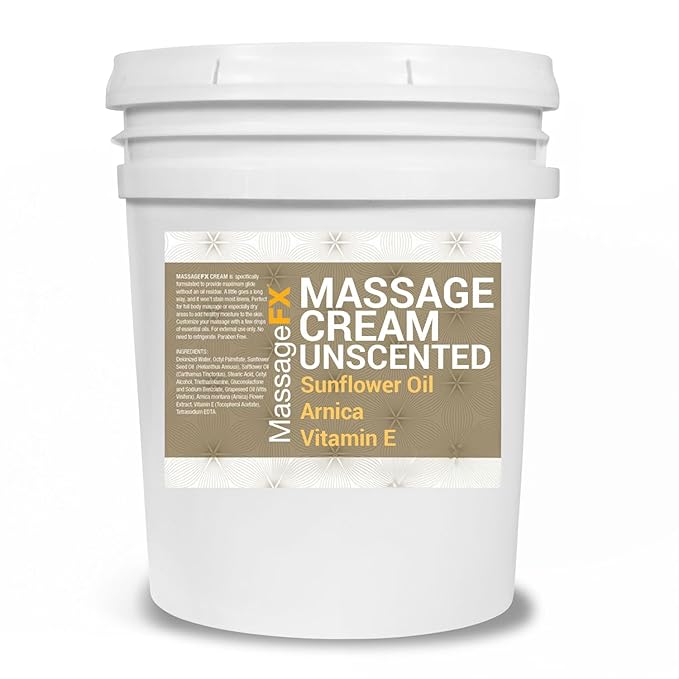 MASSAGE FX Unscented Massage Cream, 5 Gallon - Massage Creams for Massage Therapy - Physical Therapy Massage Cream - Deep Tissue Massage Cream Gallon - Infused with Arnica, Sunflower, & Vitamin E