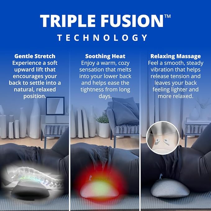 SmoothSpine Triple Fusion Back Massager - The Official Smooth Spine Massager with Heat - Design to Support Lower Back Comfort, Relaxation Device for Home Use (Triple Fusion Back Massager)