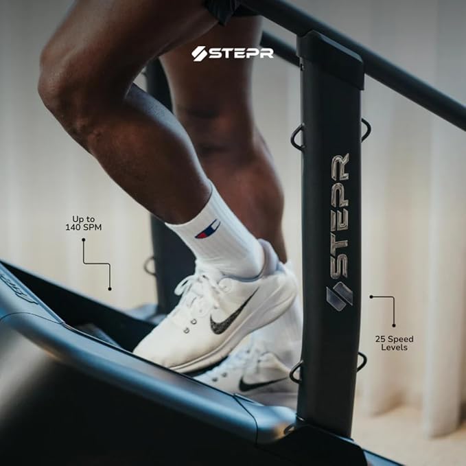 STEPR+ Stair Master with 27" Touchscreen, Commercial Grade Stairmaster Machine for Home, 140 Steps/Min, Bluetooth & WiFi Stepper Machine, Resistance Band Attachments, Mobile App, 375 lb Capacity