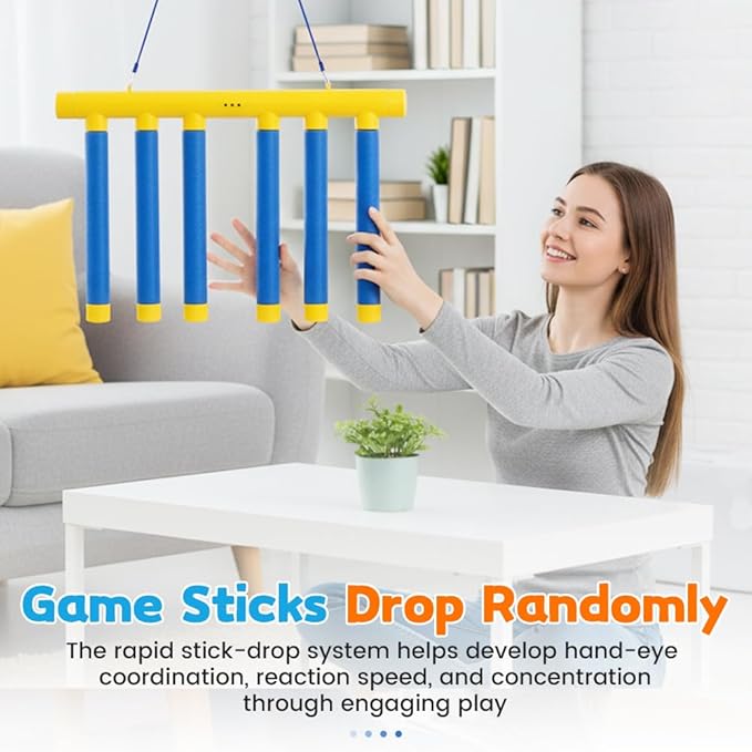 Reflex Sticks Rebounce Game, Reflex Challenge Game, Falling Sticks Reaction Time Trainer with Adjustable Speed Modes for Home, Office & Team Activities (Yellow)