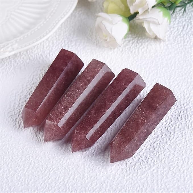 Meditation Home 2PC Natural Strawberry Crystal Column six Prismatic Column Single Crystal six Prism Home Meditation (Size : 7-8cm)