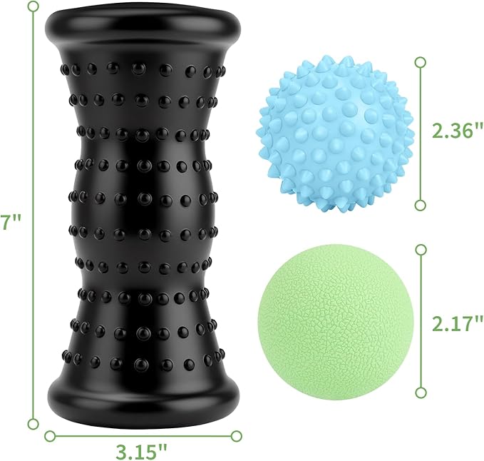 Maliton Massage Ball & Foot Roller - 3-in-1 Set with Spiky Ball, Lacrosse Ball, Massage Roller - Plantar Fasciitis Relief and Heel Spur Pain, Trigger Point Therapy for Deep Muscle Massage.