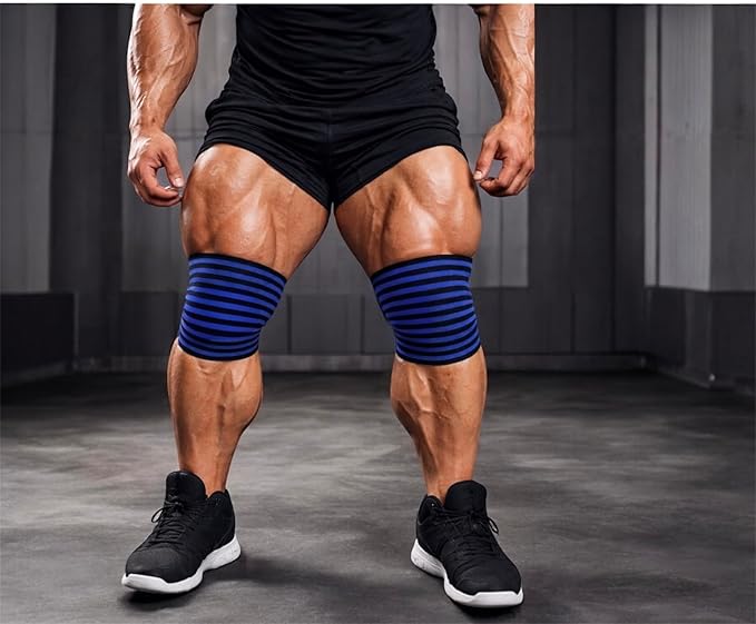 Knee Wraps for Weightlifting Bodybuilding Deadlifting and Squats, Black and Red Striped, 72 Inches Length, Gym Fitness Workout Support, Pair