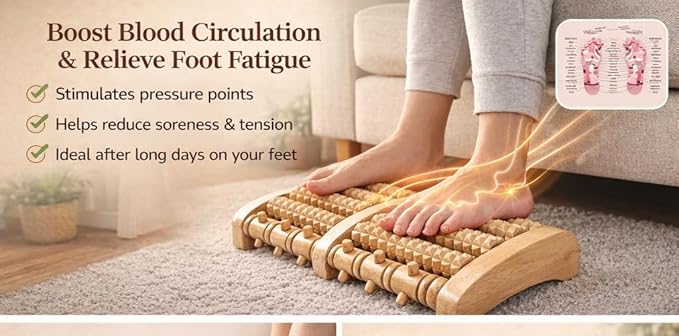 Brookstone Foot Massager for Neuropathy & Plantar Fasciitis Relief - Wooden Foot Roller Massager, Neuropathy Pain Relief for Feet - Mom Gifts for Women Portable for Home or Travel