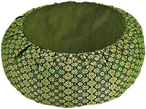 Meditation Cushion Zafu Pillow Buckwheat - Silk Brocade Green