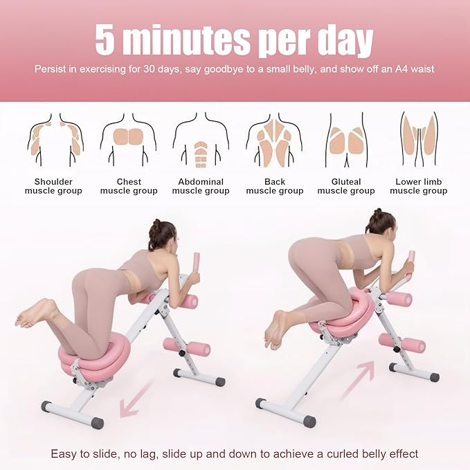 4-in-1 Foldable Ab Machine, 5-Level Adjustable Ab Glider Machines with LCD Display, Abdominal Trainer for Stomach Workout, Ab Workout Equipment for Home Gym, Full Body Fitness