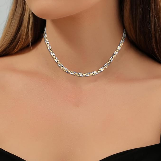 Titanium Gold & Silver Gradient Magnetic Necklace for Men & Women, Fashion Jewelry