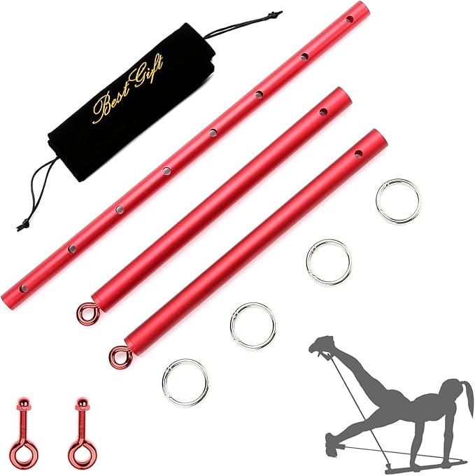 Red Portable Restore Spreader Bar, Exercise Guide Pilates Sports Aid Training Fitness Gear, Home Yoga Gym Kit with Fur Flocking Storage Bag