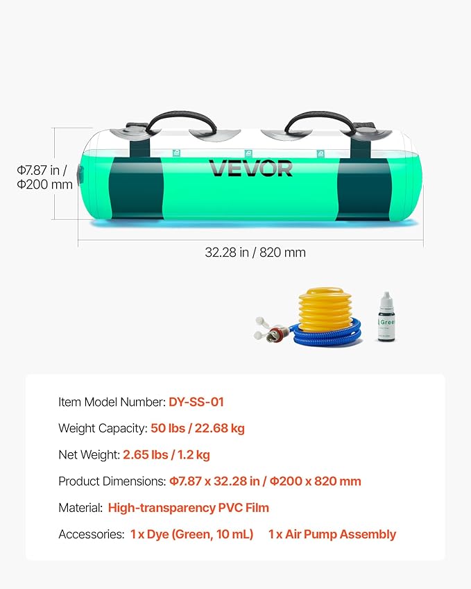 VEVOR Water Weights Aqua Bag, Large Aqua Bags for Workout, Adjustable Portable Stability Fitness & Full Body Exercise Equipment, for Strength Core and Balance Training, Home Gym Exercise, Clear