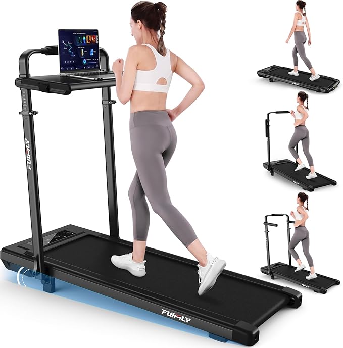 Walking Pad Treadmill with Desk Workstation, 15% Incline Treadmill with Handle Bar, Foldable Treadmills Under Desk for Home/Office, 400 lbs+ Capacity, Adjustable Height, Removable Desk, 3.5HP Motor
