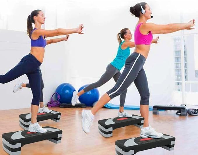 Aerobic Step Platform Trainer with Adjustable 3-Level Risers (4", 6", 8" Height) – 400 lb Capacity Non-Slip Exercise Stepper for Cardio & Strength Workouts at Home or Gym