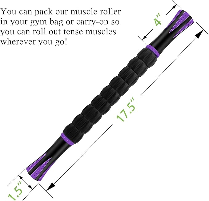 Muscle Roller Massage Roller Stick- Deep Tissue Fascia Blaster for Myofascial Pain Relief, Lymphatic Drainage & Body Sculpting, Handheld Physical Therapy & Recovery Tool (Purple Black-18 inch)