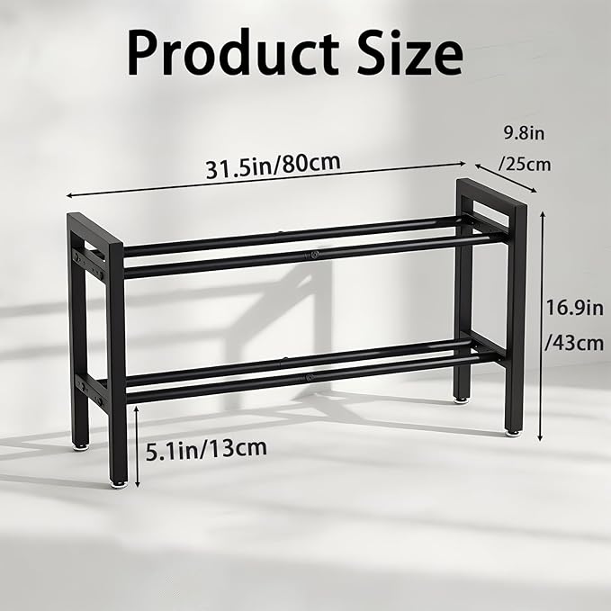 32 IN Dumbbell Rack 2 Tier Adjustable Kettlebell Storage Shelf Heavy-Duty 500LB Space-Saving Weights Stand for Home Gym(Rack Only)