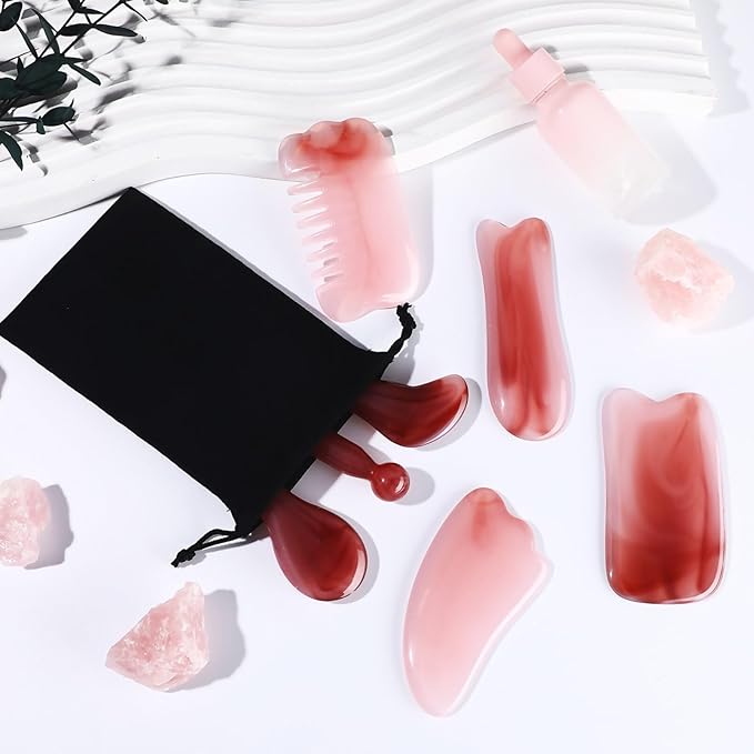 Resin Gua Sha Board Set – 7 Pack Scraping Massage Tools for Physical Therapy, Facial Care, Neck & Shoulder Relief, Includes Storage Pouch