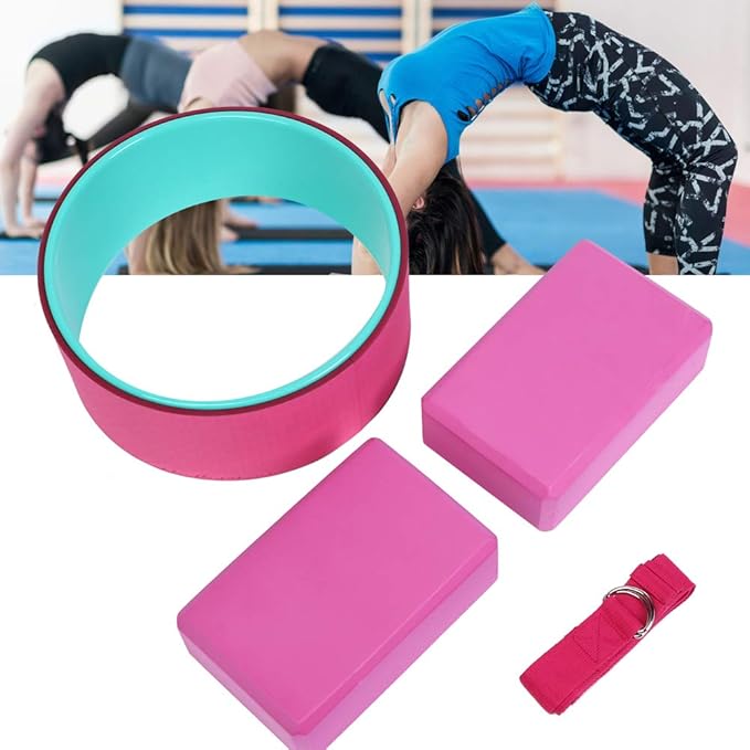 4pcs Yoga Wheel and Block Set with Stretch Strap, Premium EVA Foam Yoga Fitness Kit for Back Pain Relief, Portable Stretching Accessories for Home Gym and Travel
