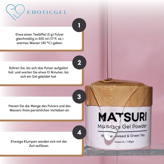 Japanese Nuru Massage Gel Powder 40g | Formulated with Natural Seaweed & Green Tea | Made in Japan | Paraben, & Glycerine Free | Fragrance-Free | Makes 1.05 gal/ 4L | Vegan | Matsuri