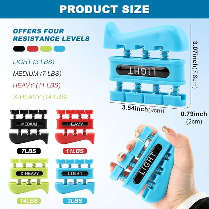 4Pcs Finger Strengthener, Finger Exerciser, Hand Exerciser for Improve Dexterity and Strength in Fingers, Hands, Forearms–Grip Strength Trainer for Musicians, Climbers