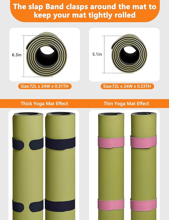 2 Pcs Yoga Mat Strap, Yoga Mat Scrunchie Slap Band for Carrying & Storage - Secure for Travel, Fits Most Standard Mats
