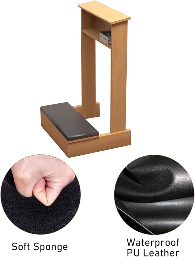 Church Prayer Bench Kneeler Wooden Prayer Kneeler with Book Shelf Prayer Table at Home with Cushion Pad Meditation Stool 20x16.5x33In Kneeling Stool for Religious Gifts(Wood)