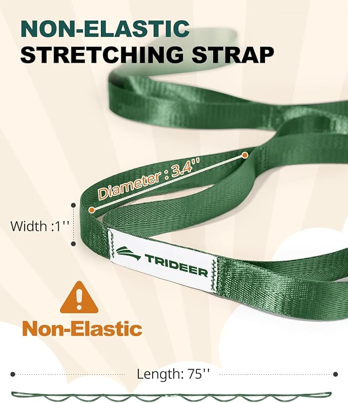 Trideer Stretching Strap for Physical Therapy & Home Rehab, Non-Elastic Yoga Stretch Strap with Loops for Mobility, Yoga & Pilates Stretching